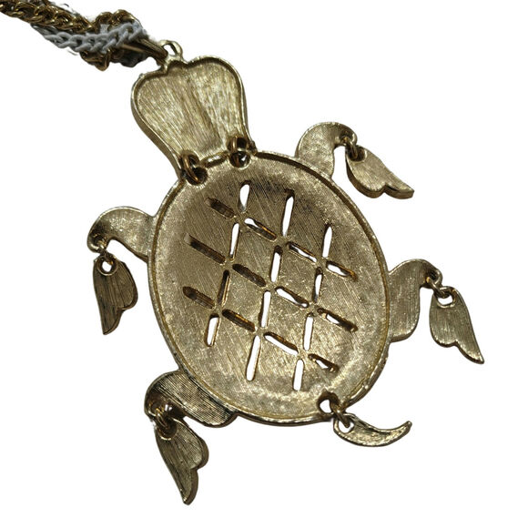 1970s Mod Asian Articulated Tortoise Moveable Pendant Turtle Chain Link Necklace - Picture 4 of 4